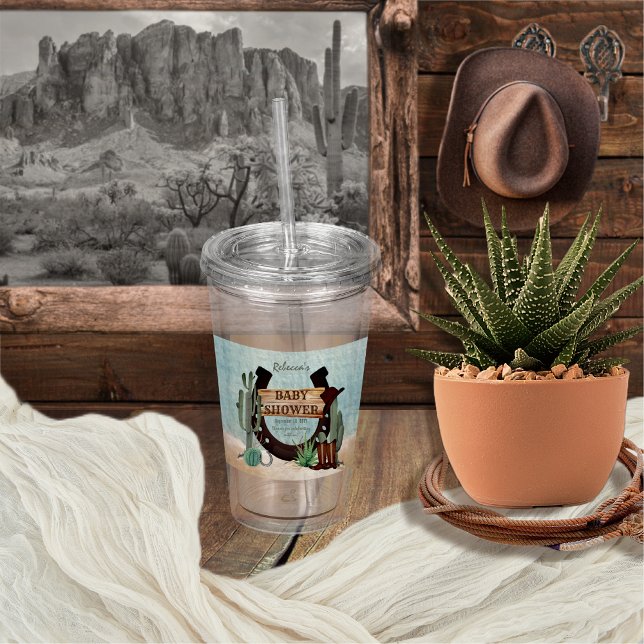 Copo De Acrílico Um Chá de fraldas de Garoto Ocidental Pequeno (Rustic Western Boy Baby Shower Acrylic Tumbler -- "A Little Cowboy Is On His Way" Collection)