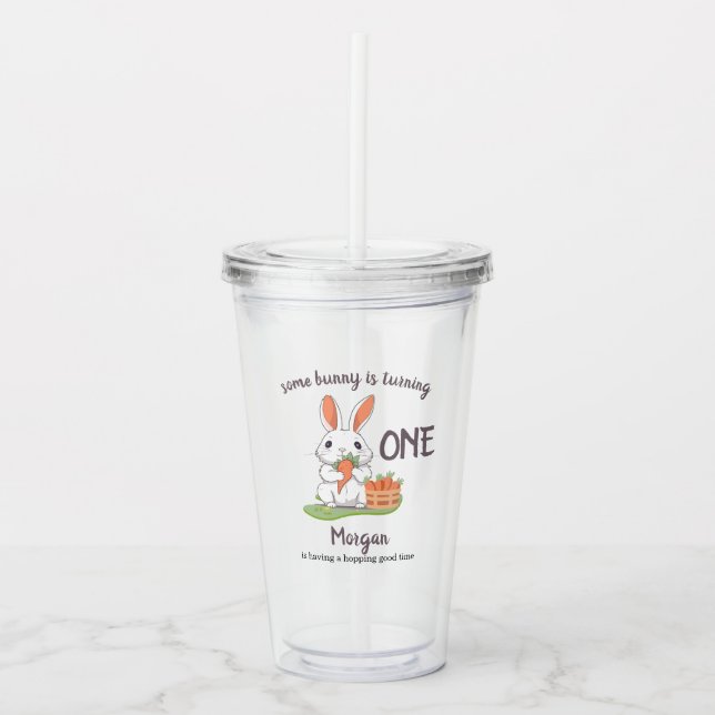 Copo De Acrílico Um Coelhinho É Um primeiro aniversario De Meninas (Frente)