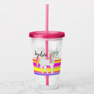 Copo De Acrílico Um Tumbler Personalizado Do Unicórnio Com Palha