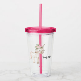 Copo De Acrílico Unicorn Pink Floral