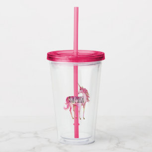 Copo De Acrílico Unicórnio Rosa Feminino