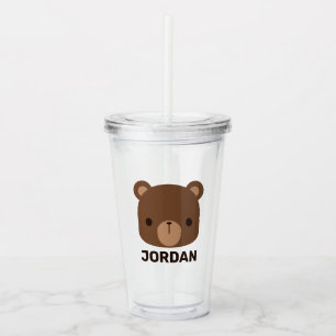 Copo De Acrílico Urso Castanho Bonito com Nome Personalizado