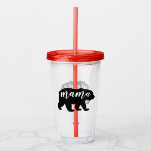 Copo De Acrílico Urso de Mama Branca e Preta Moderna
