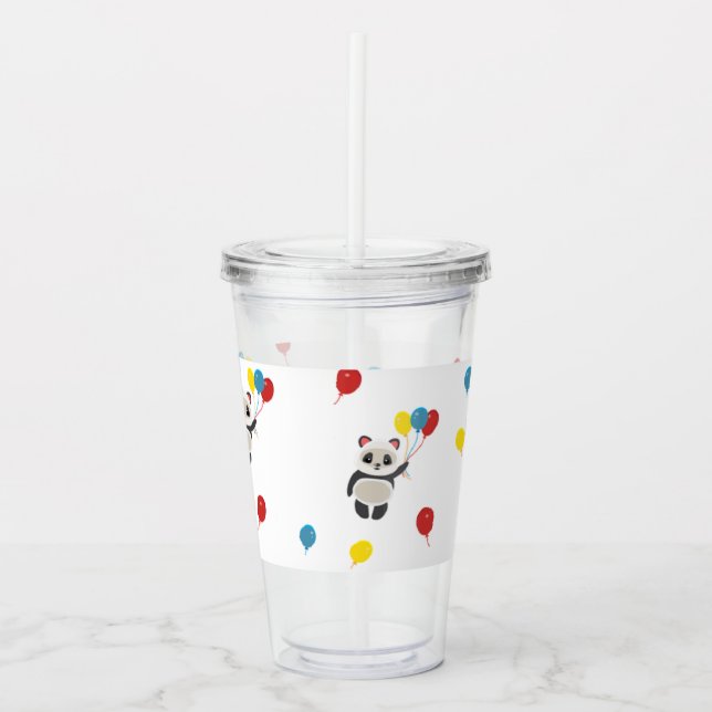 Copo De Acrílico Urso-Panda com balões brancos (Frente)
