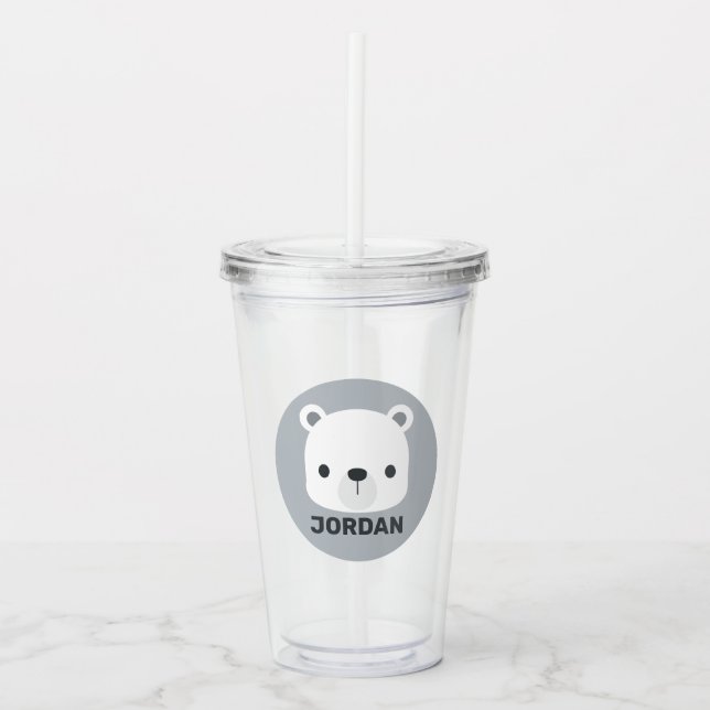 Copo De Acrílico Urso Polar Bonito com Nome Personalizado (Frente)