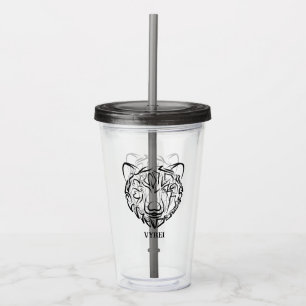 Copo De Acrílico Urso Tribal Negro e Branco
