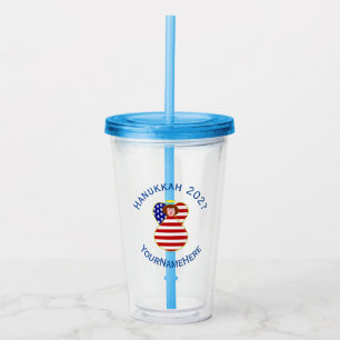 Copo De Acrílico USA Angel Red Hair Hanukkah Flag Personalizado