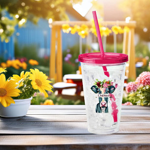 Copo De Acrílico Vaca floral personalizada