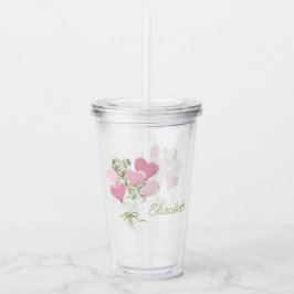 Copo De Acrílico Valentine's Heart Pink and Green Heart Balloons