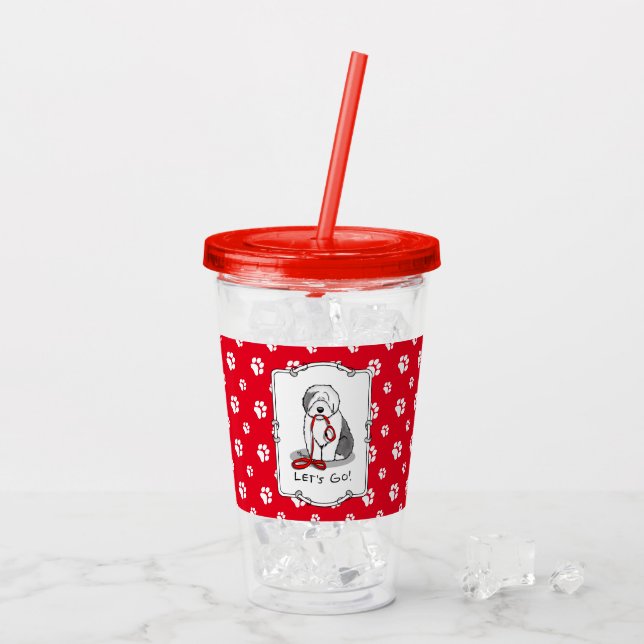 Copo De Acrílico Vamos Engraçado! Sheepdog Inglês (Cinza 1) (Gelo traseiro)