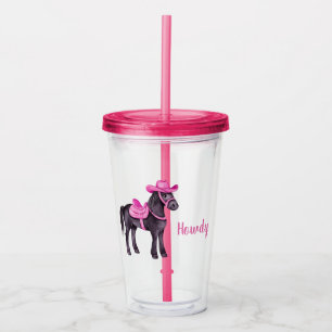 Copo De Acrílico Vaqueira Rosa Olá Cavalo