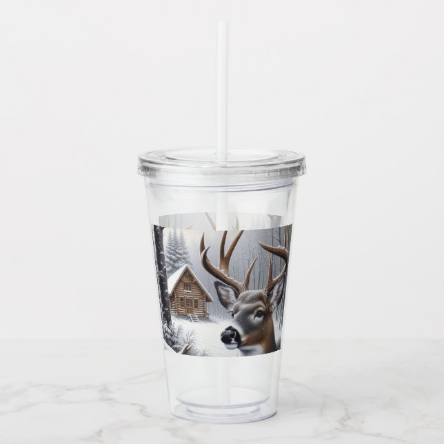 Copo De Acrílico Veado de inverno/Arte Buck (Frente)