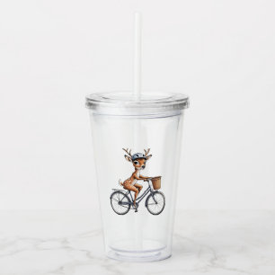 Copo De Acrílico Veado Whimsical Andando uma Bicicleta - Desenho à