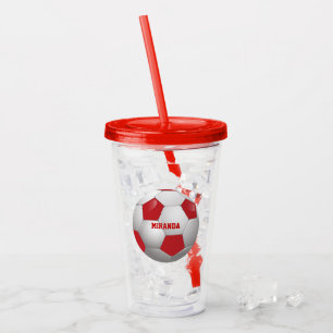 Copo De Acrílico Vermelho customizável e branco da bola de futebol
