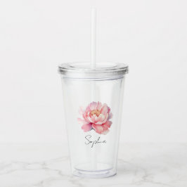 Copo De Acrílico Verre personnalisé Pivoine aquarelle rose prénom