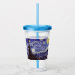 Copo De Acrílico Vincent Van Gogh Starry Night Vintage Fine Art<br><div class="desc">Vincent van Gogh Starry Night Fine Art Painting Starry Night Starry Night é uma pintura do artista poste-impressionista holandês Vincent van Gogh. O céu azul à noite está cheio de nuvens, estrelas e uma lua crescente brilhante. A Noite Estrelada é a única noturna na série de visões da janela do...</div>