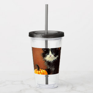 Copo De Acrílico Vintage Black and White Halloween Kitten