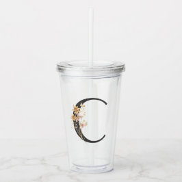 Copo De Acrílico Watercolor Wildflower Bridesmaid inicial "C"