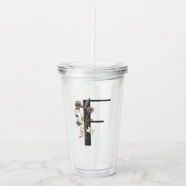 Copo De Acrílico Watercolor Wildflower Bridesmaid inicial "F"