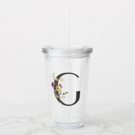 Copo De Acrílico Watercolor Wildflower Bridesmaid inicial "G"