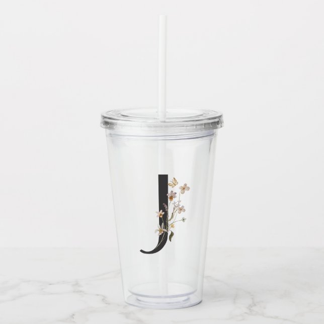 Copo De Acrílico Watercolor Wildflower Bridesmaid inicial "J" (Frente)