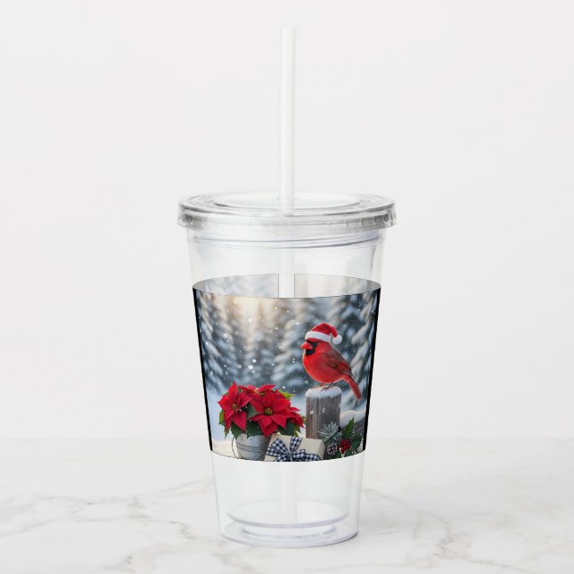 Copo De Acrílico Winter Cardinal with Poinsettia Acrylic Tumbler (Frente)