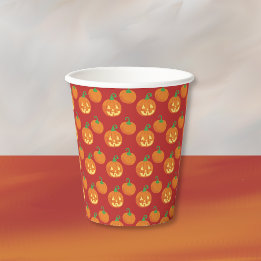 Copo de papel Halloween com padrão de abóbora Jack