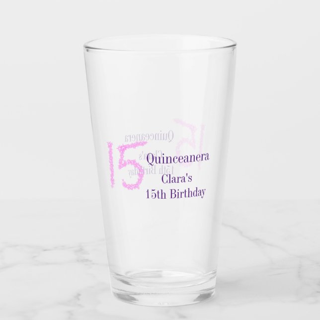 Copo De Pint 15 de Quinceanera, modelo de relva rosa (Frente)