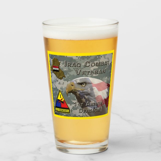 Copo De Pint 1rua Armor Div Iraque Combat Veteran (Frente (Preenchido))