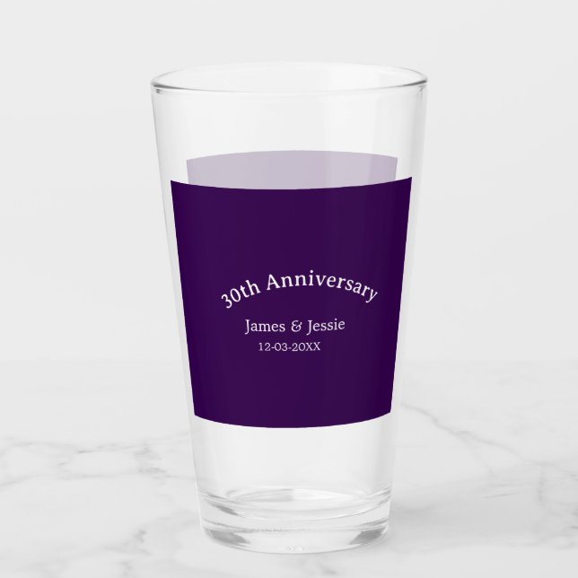 Copo De Pint 30th wedding anniversary name date purple simple  (Frente)