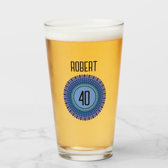 Copo De Pint 40º Mandala Nome da Festa de aniversário Masculina (Frente (Preenchido))