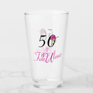 Copo De Pint 50 e Fabuloso Aniversário com Destaque de Flor Ros