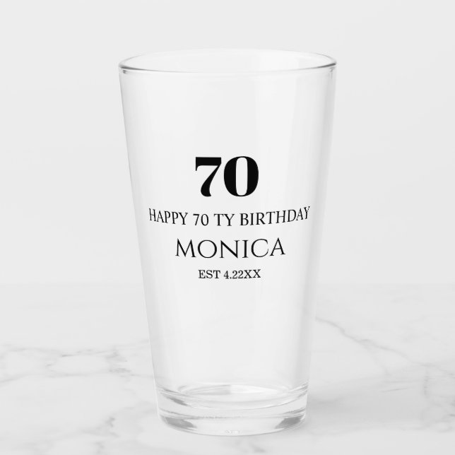 Copo De Pint 70th happy birthday custom name Glass Cup (Frente)