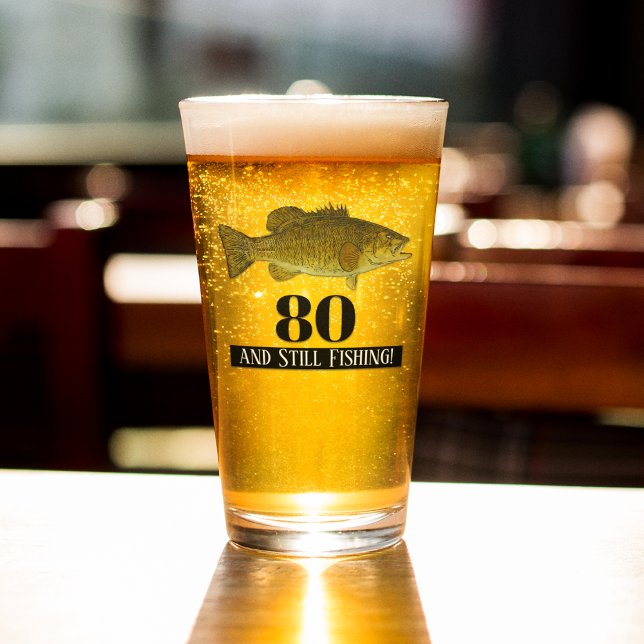 Copo De Pint 80 Birthday Bass Pesca Parte (80th funny fishing themed drinking glass.)