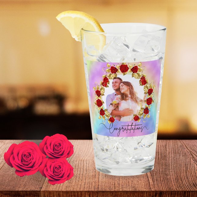 Copo De Pint 8th Wedding Anniversary Soft Pastel Floral Couple  (Criador carregado)