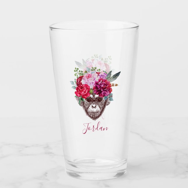 Copo De Pint A cara | do macaco da flor adiciona seu nome (Frente)