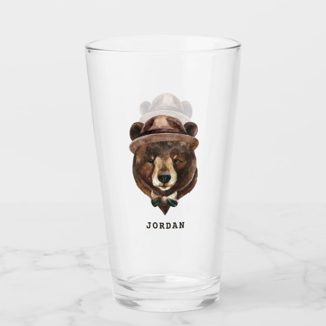 Copo De Pint A forma | do urso da aguarela adiciona seu nome (Frente)