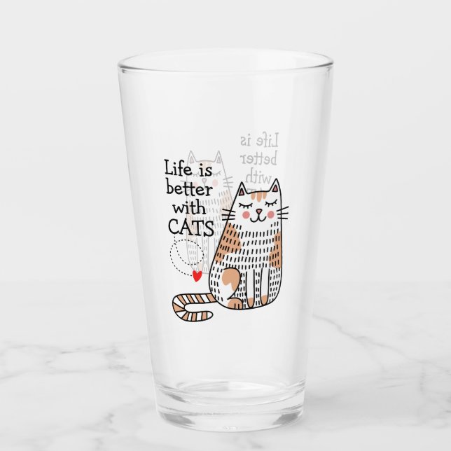 Copo De Pint A Vida É Melhor Com Gatos Doodle (Frente)