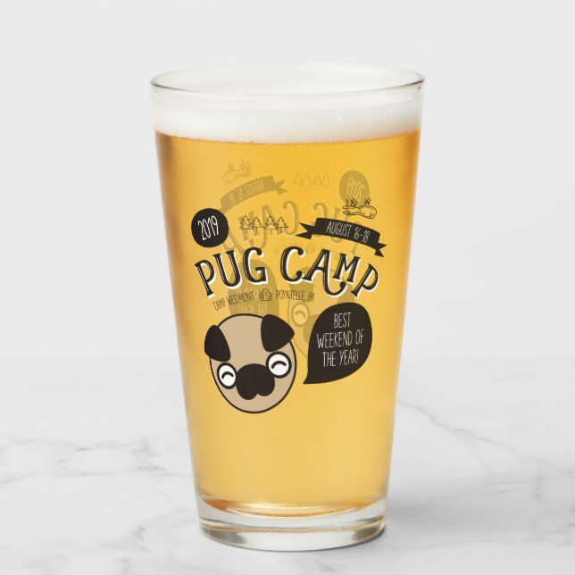 Copo De Pint Acampamento do Pug vidro de 2019 pintas (Frente (Preenchido))
