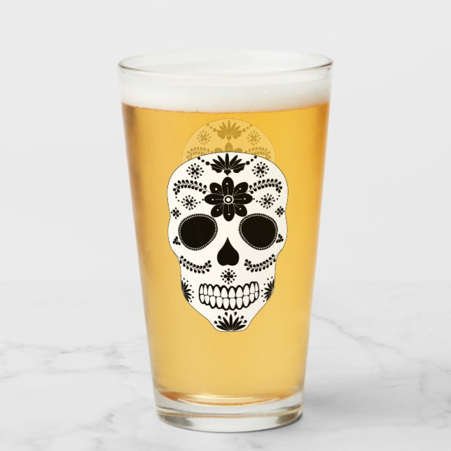 Copo De Pint Açúcar Do México - Vidro Negro E Branco (Frente (Preenchido))
