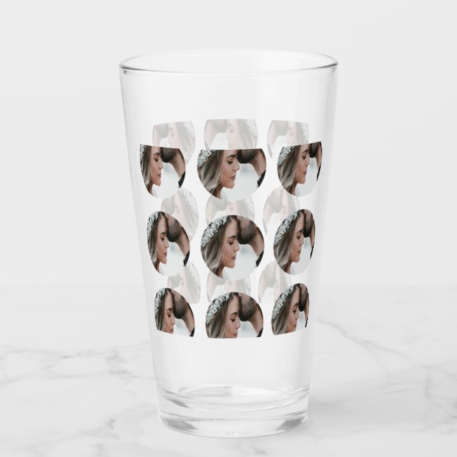 Copo De Pint adicionar nome de adição de colagem de fotos circu (Frente)