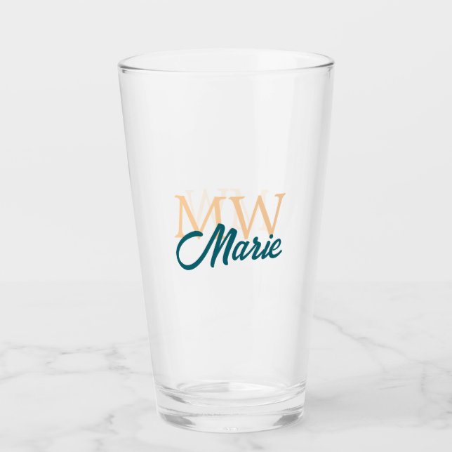 Copo De Pint adicionar nome simples monograma laranja azul negr (Frente)