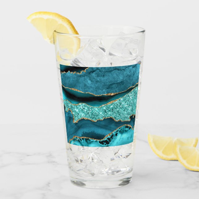Copo De Pint Agate Teal Blue Glitter Marble Aqua Turquoise (Gelo frontal)