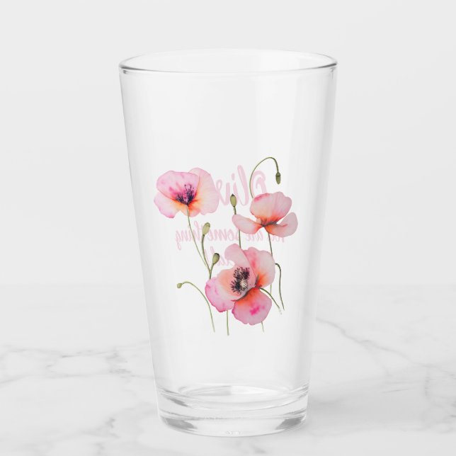 Copo De Pint Agosto flor-de-nascimento Papoila-rosa Aquarela Fl (Frente)