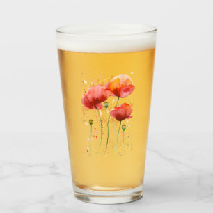 Copo De Pint Agosto flor de nascimento Papoilas vermelhas Aquar