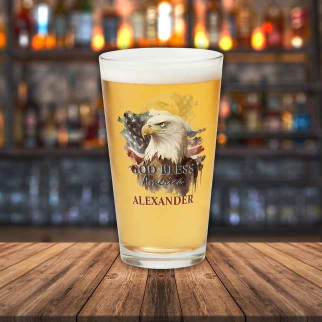 Copo De Pint Águia América Deus abençoe Monograma Patriótica (Criador carregado)