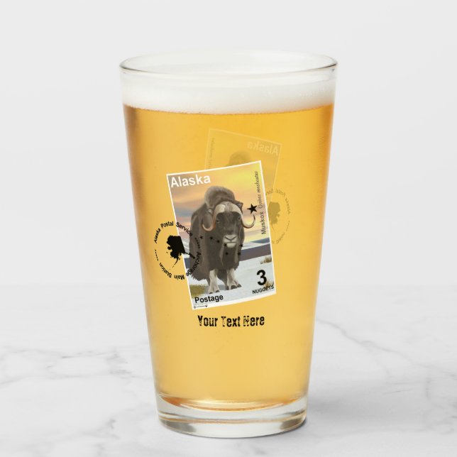 Copo De Pint Alaska Muskox Postage Stamp Souvenir (Frente (Preenchido))