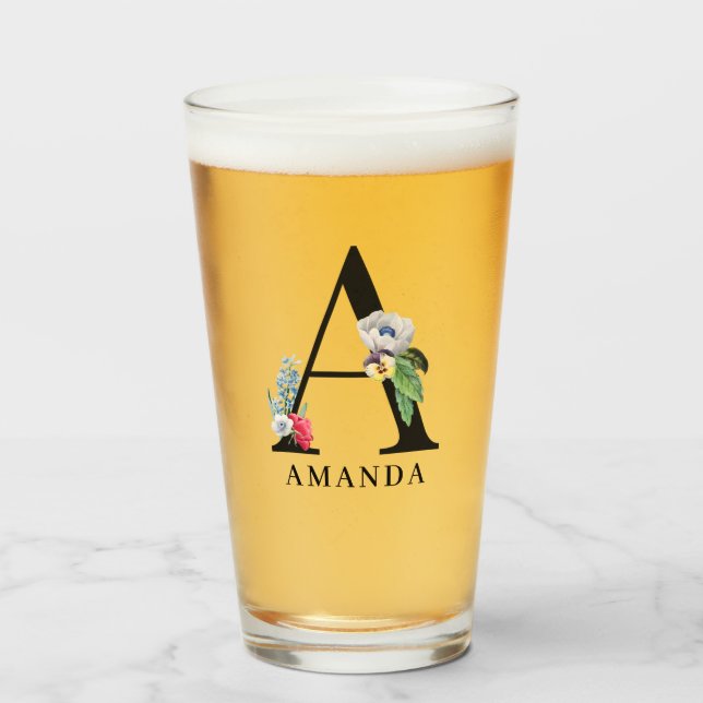Copo De Pint Alfabeto Floral Personalizado A Monograma  (Frente (Preenchido))