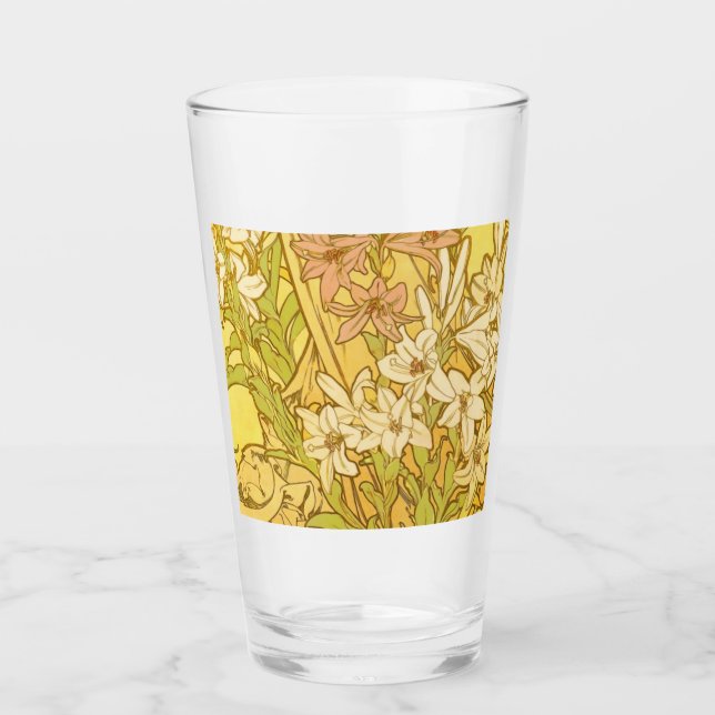 Copo De Pint Alfonse Mucha Art Nouveau Lily Flores (Frente)