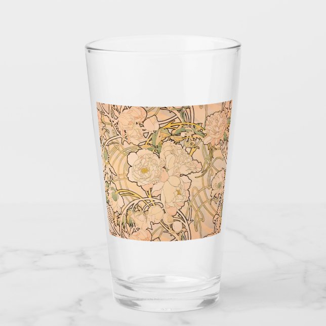 Copo De Pint Alfonse Mucha Art Nouveau Peonies (Frente)